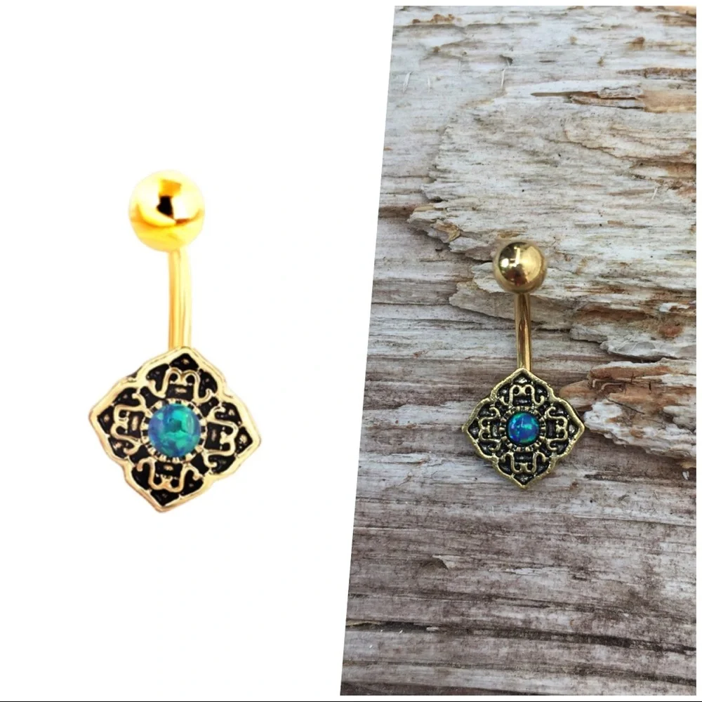 Gold Opal Belly Button‎ Navel Ring